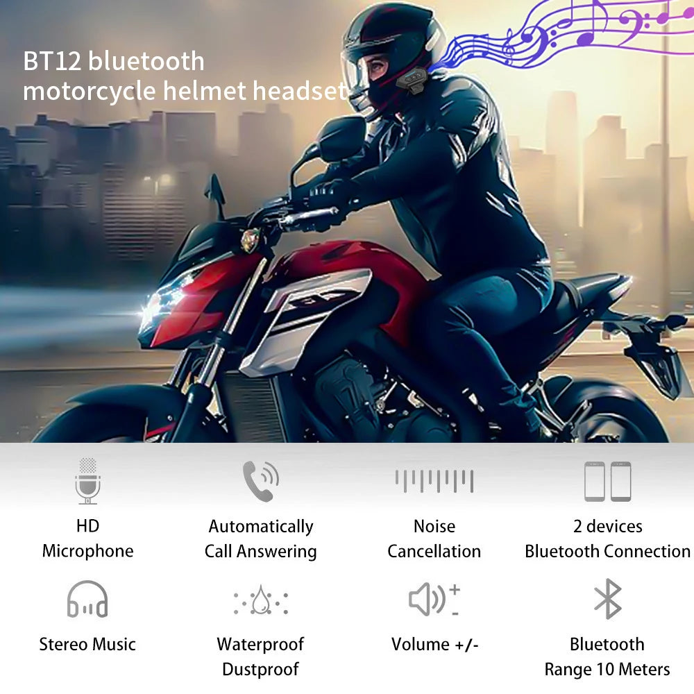 Auriculares Bluetooth para Casco de Moto BT12 con Micrófono Manos Libres