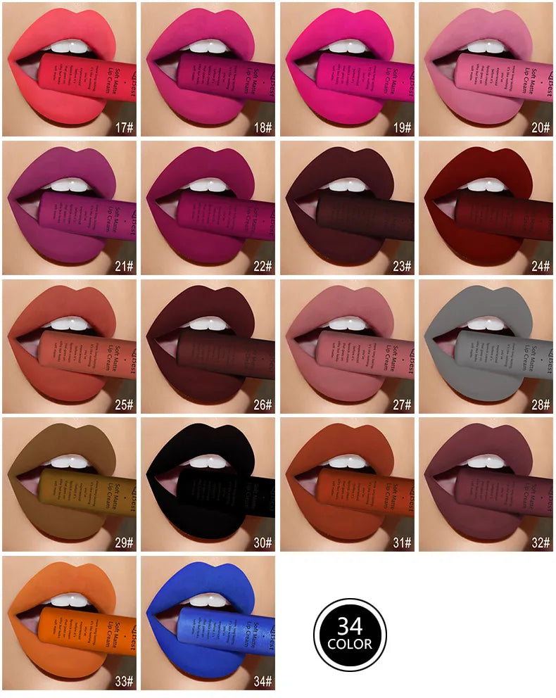 Kit de Labiales QIBEST 34 Colores — Mate, Resistente al Agua y Larga Duración