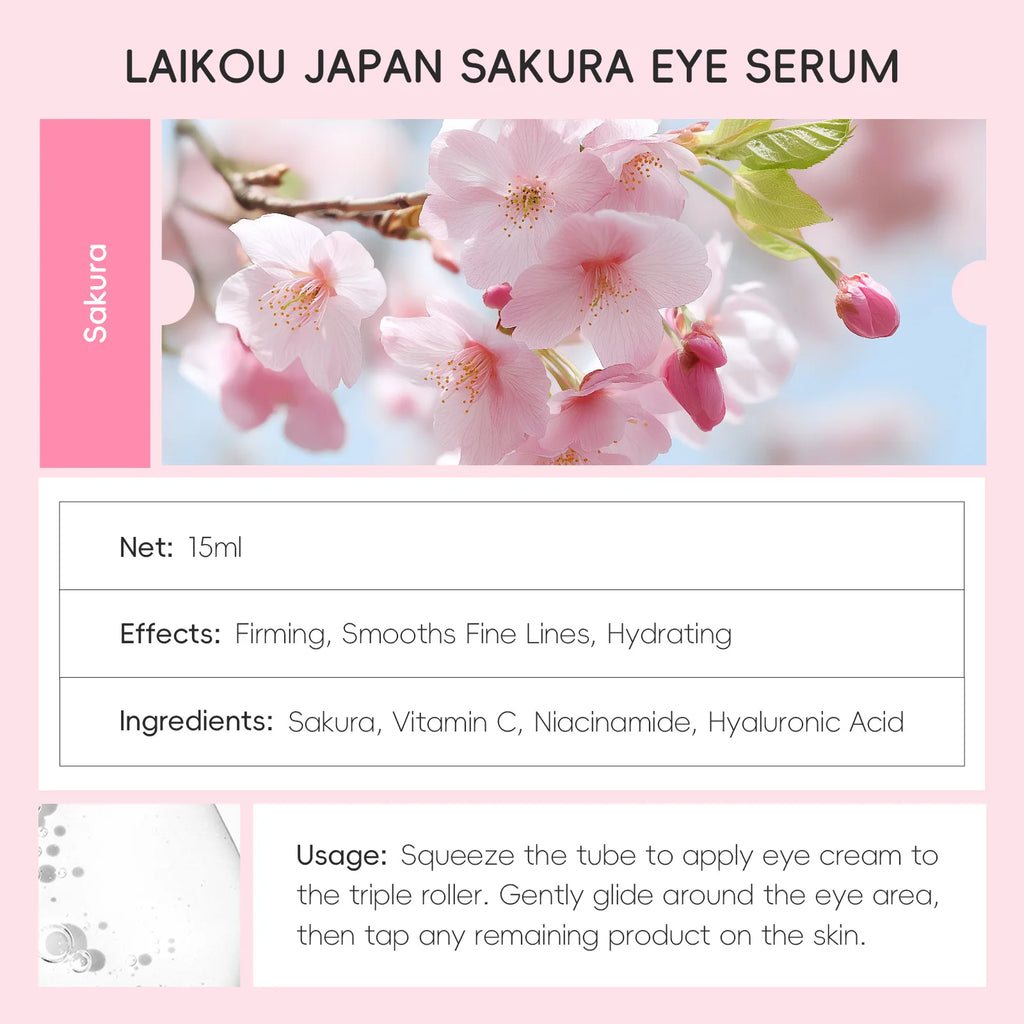Contorno de Ojos LAIKOU Sakura con Rodillo — Antiojeras, Hidratante y Antiarrugas