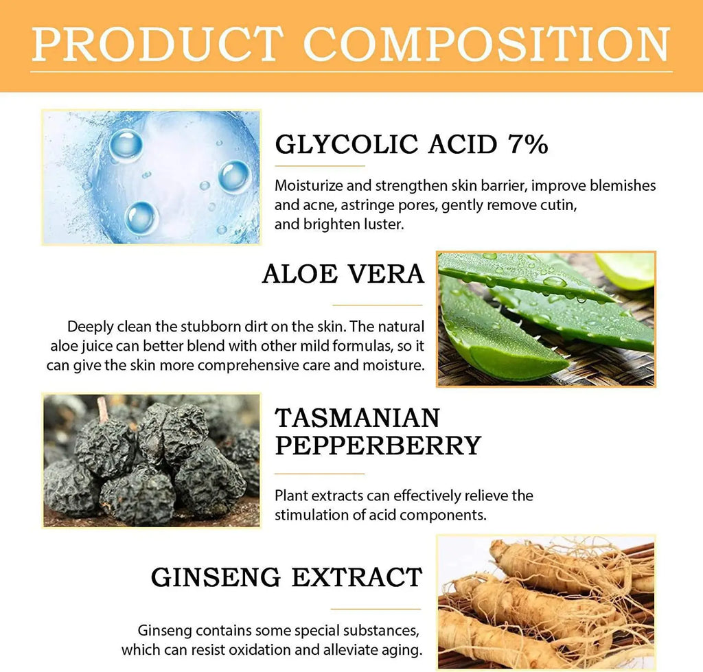 Tónico Exfoliante con Ácido Glicólico 7% — Antigranos, Hidratante y Rejuvenecedor