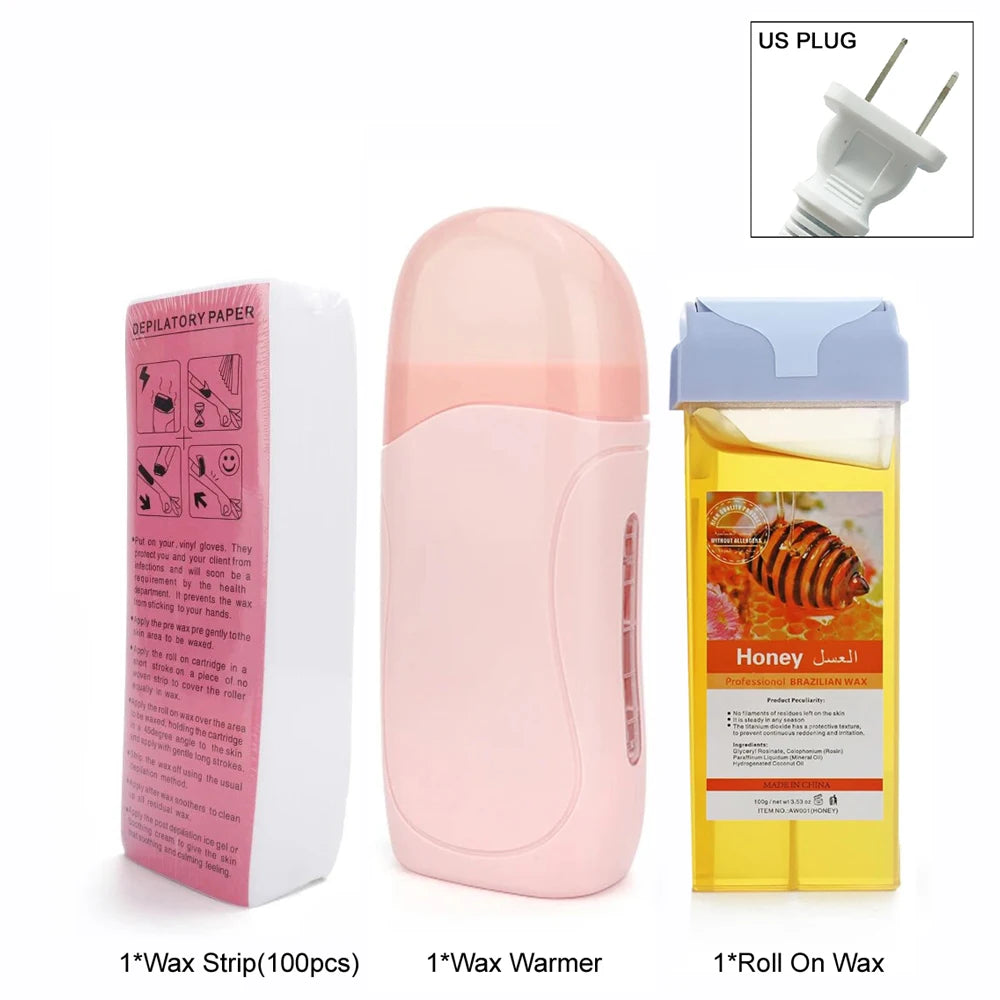 Kit de Depilación con Cera Profesional — Rodillo Calentador y Crema Depilatoria
