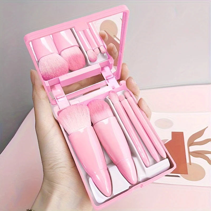 Set de 5 Brochas de Maquillaje de Viaje con Espejo Plegable