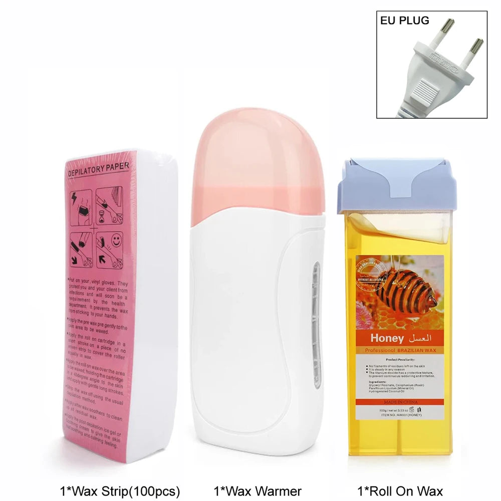 Kit de Depilación con Cera Profesional — Rodillo Calentador y Crema Depilatoria