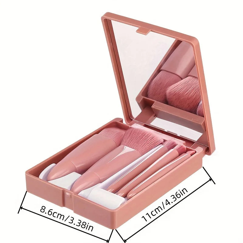 Set de 5 Brochas de Maquillaje de Viaje con Espejo Plegable