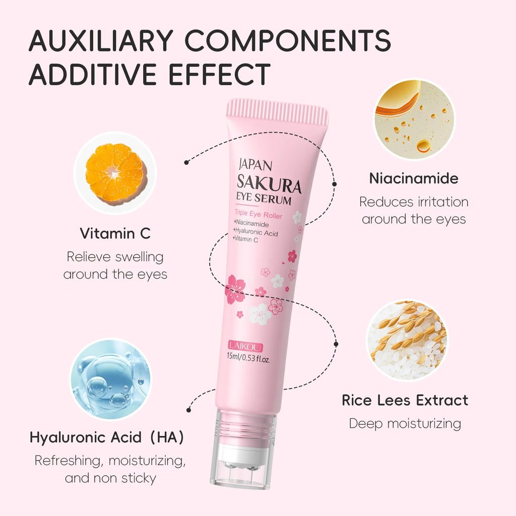 Contorno de Ojos LAIKOU Sakura con Rodillo — Antiojeras, Hidratante y Antiarrugas
