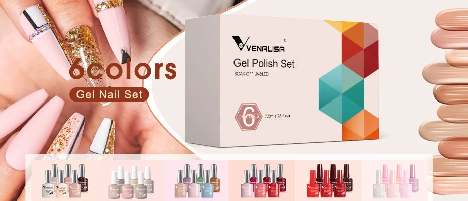 Venalisa 7.5ml Nail Gel Polish 60 Color Glitter Color Nail Varnish For Nail Art Manicure Top Coat Soak Off Enamel UV Gel Varnish