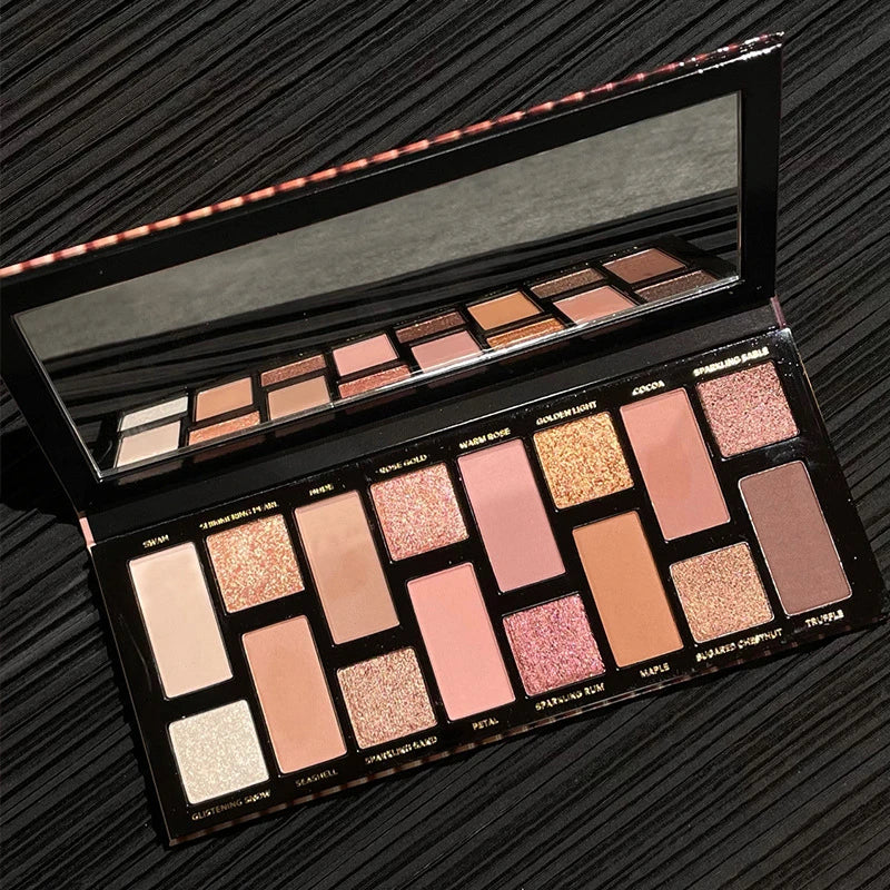 Paleta de Sombras 16 Colores Mate y Glitter — Resistente al Agua
