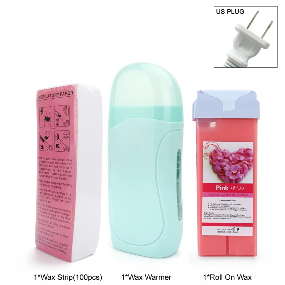 Kit de Depilación con Cera Profesional — Rodillo Calentador y Crema Depilatoria
