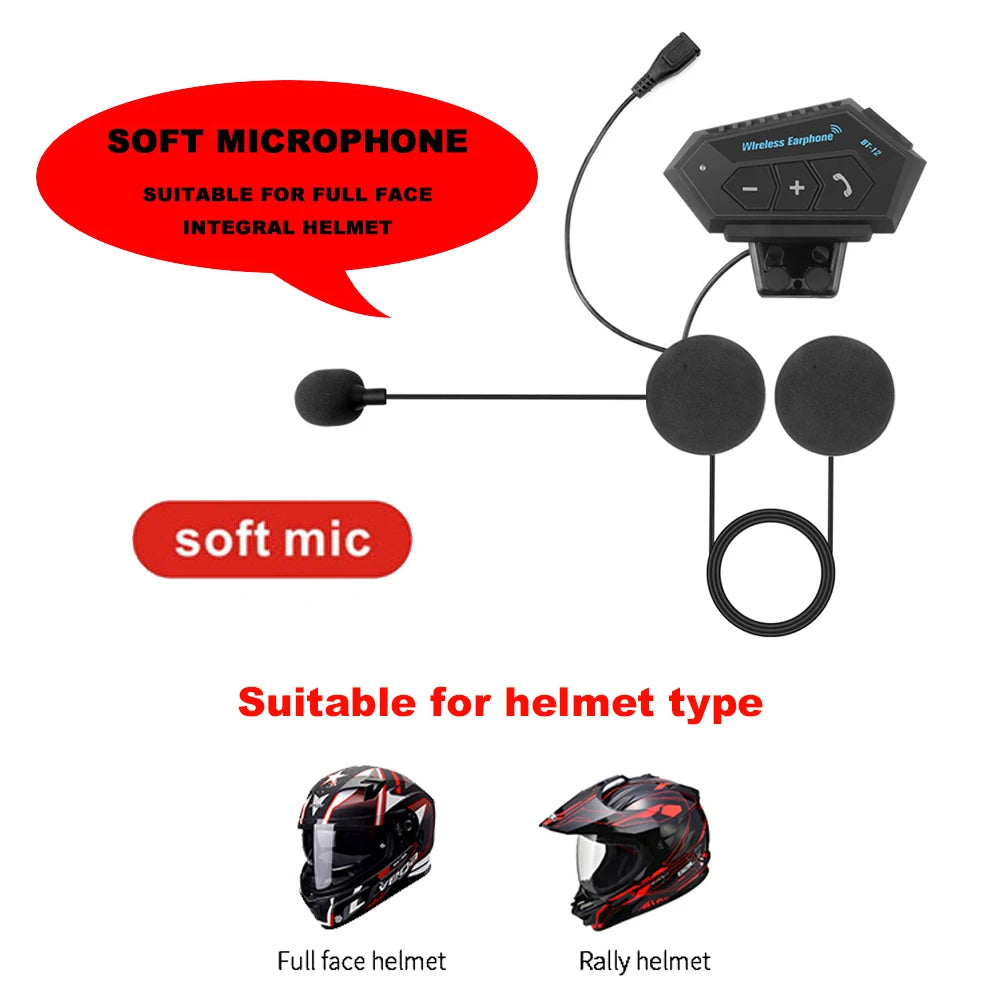 Auriculares Bluetooth para Casco de Moto BT12 con Micrófono Manos Libres