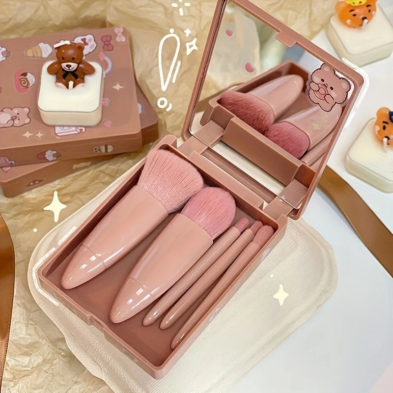 Set de 5 Brochas de Maquillaje de Viaje con Espejo Plegable