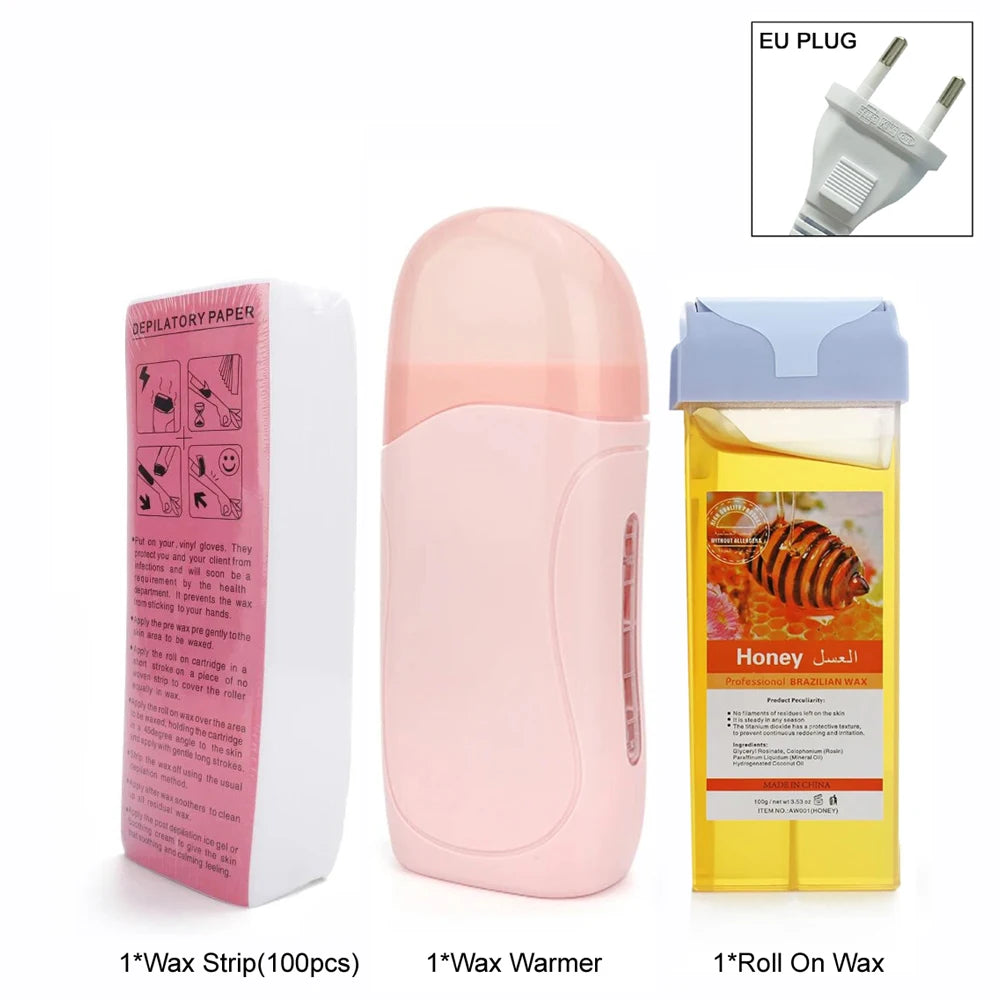 Kit de Depilación con Cera Profesional — Rodillo Calentador y Crema Depilatoria