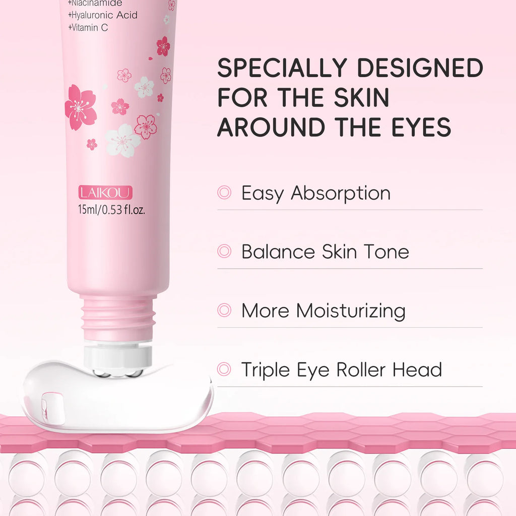 Contorno de Ojos LAIKOU Sakura con Rodillo — Antiojeras, Hidratante y Antiarrugas