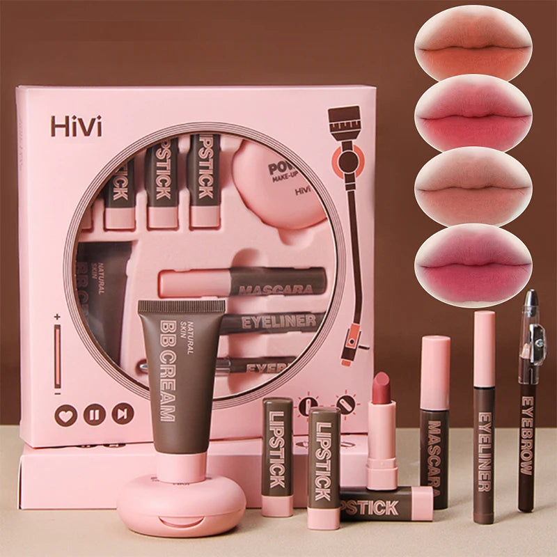 Set de Maquillaje de Lujo — 9 Labiales, BB Cream, Máscara y Más