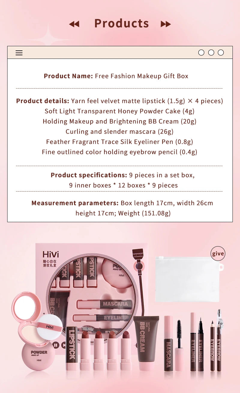 Set de Maquillaje de Lujo — 9 Labiales, BB Cream, Máscara y Más