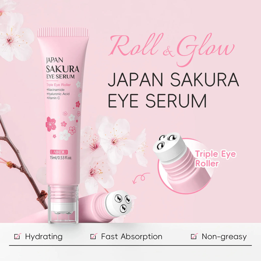 Contorno de Ojos LAIKOU Sakura con Rodillo — Antiojeras, Hidratante y Antiarrugas
