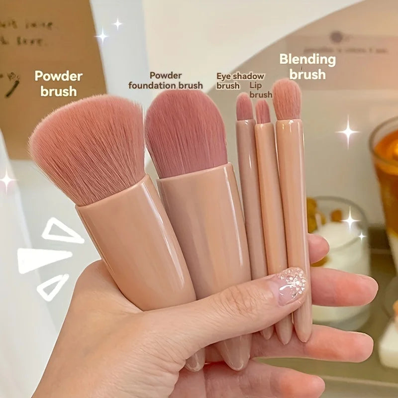Set de 5 Brochas de Maquillaje de Viaje con Espejo Plegable