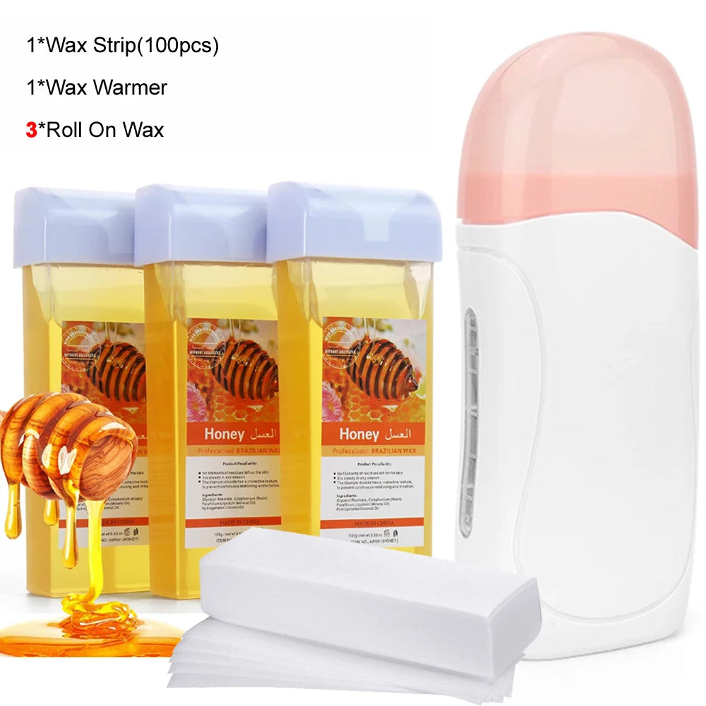Kit de Depilación con Cera Profesional — Rodillo Calentador y Crema Depilatoria