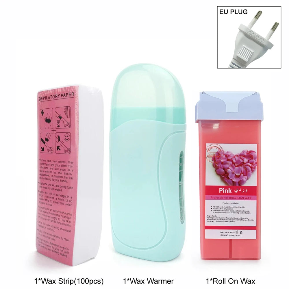 Kit de Depilación con Cera Profesional — Rodillo Calentador y Crema Depilatoria