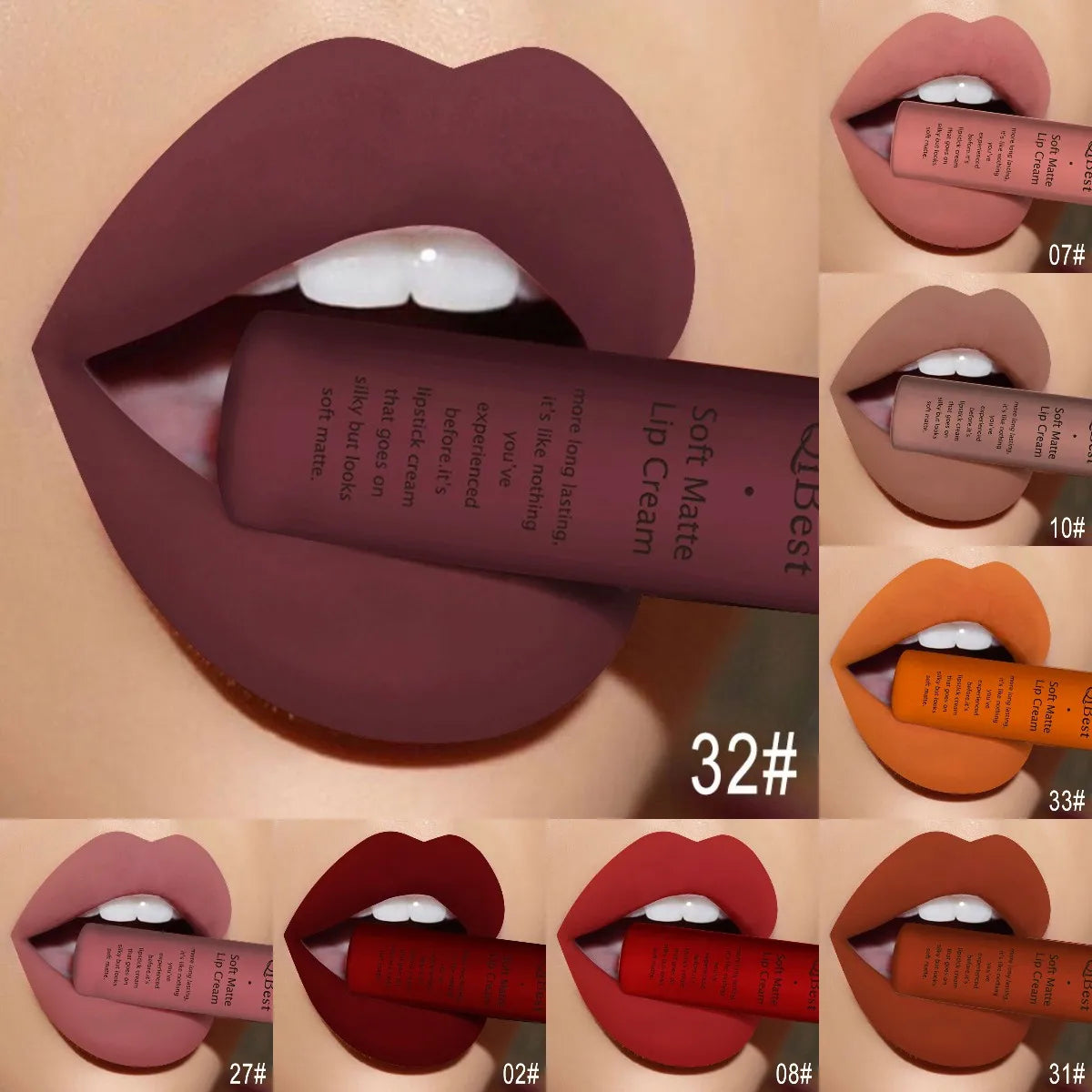 Kit de Labiales QIBEST 34 Colores — Mate, Resistente al Agua y Larga Duración