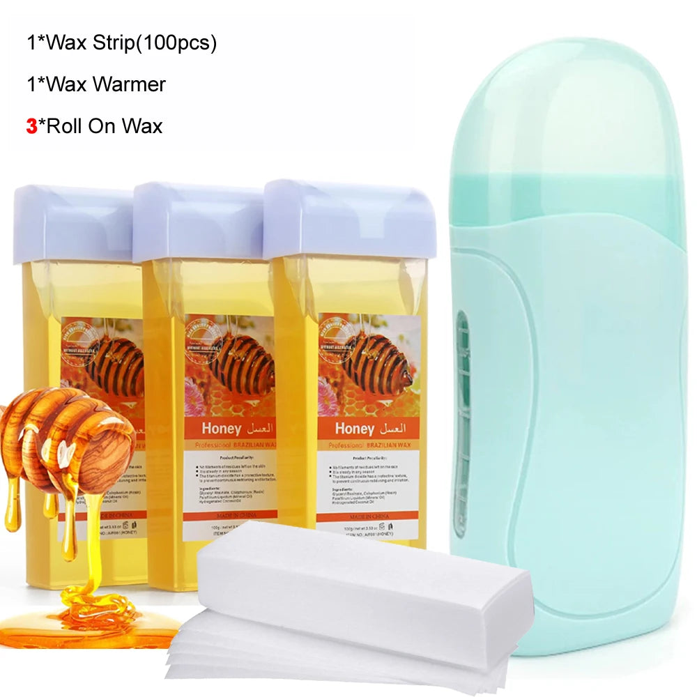 Kit de Depilación con Cera Profesional — Rodillo Calentador y Crema Depilatoria