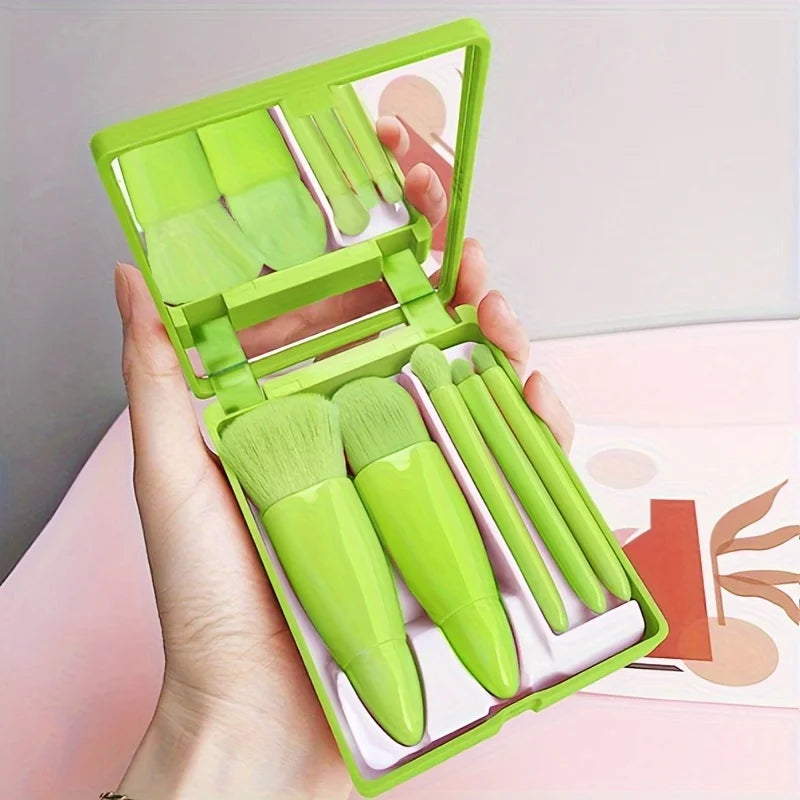 Set de 5 Brochas de Maquillaje de Viaje con Espejo Plegable