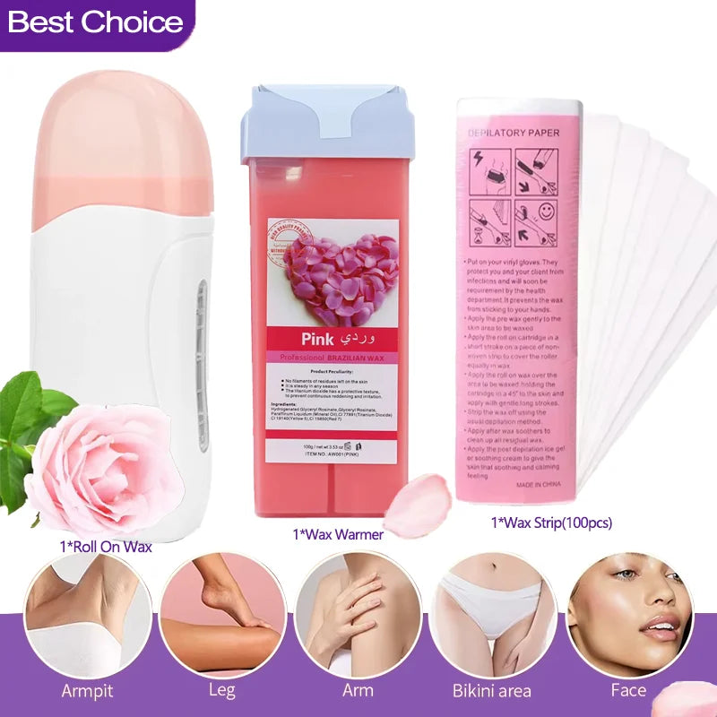 Kit de Depilación con Cera Profesional — Rodillo Calentador y Crema Depilatoria