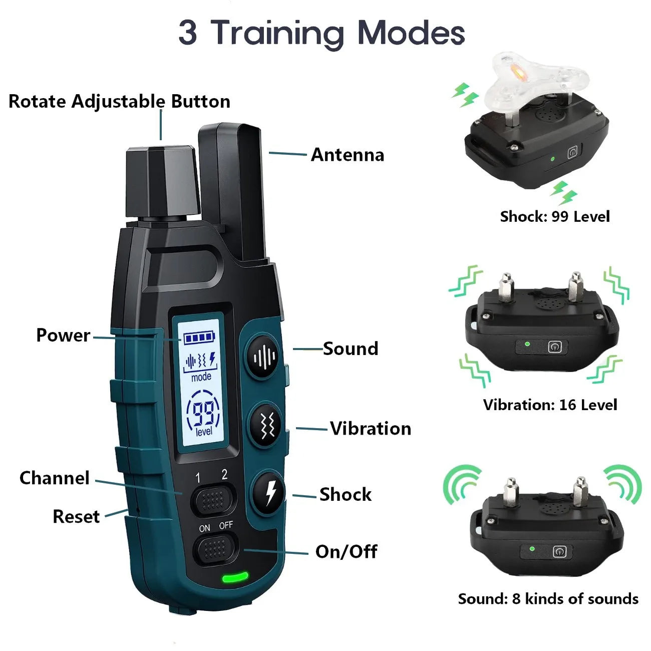 Collar de Adiestramiento para 2 Perros con Mando — 3300 pies, Recargable