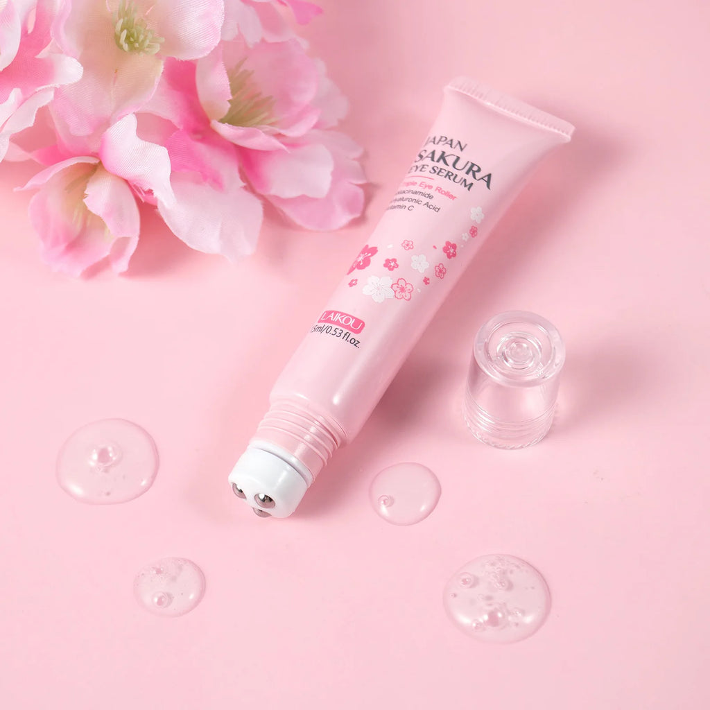 Contorno de Ojos LAIKOU Sakura con Rodillo — Antiojeras, Hidratante y Antiarrugas