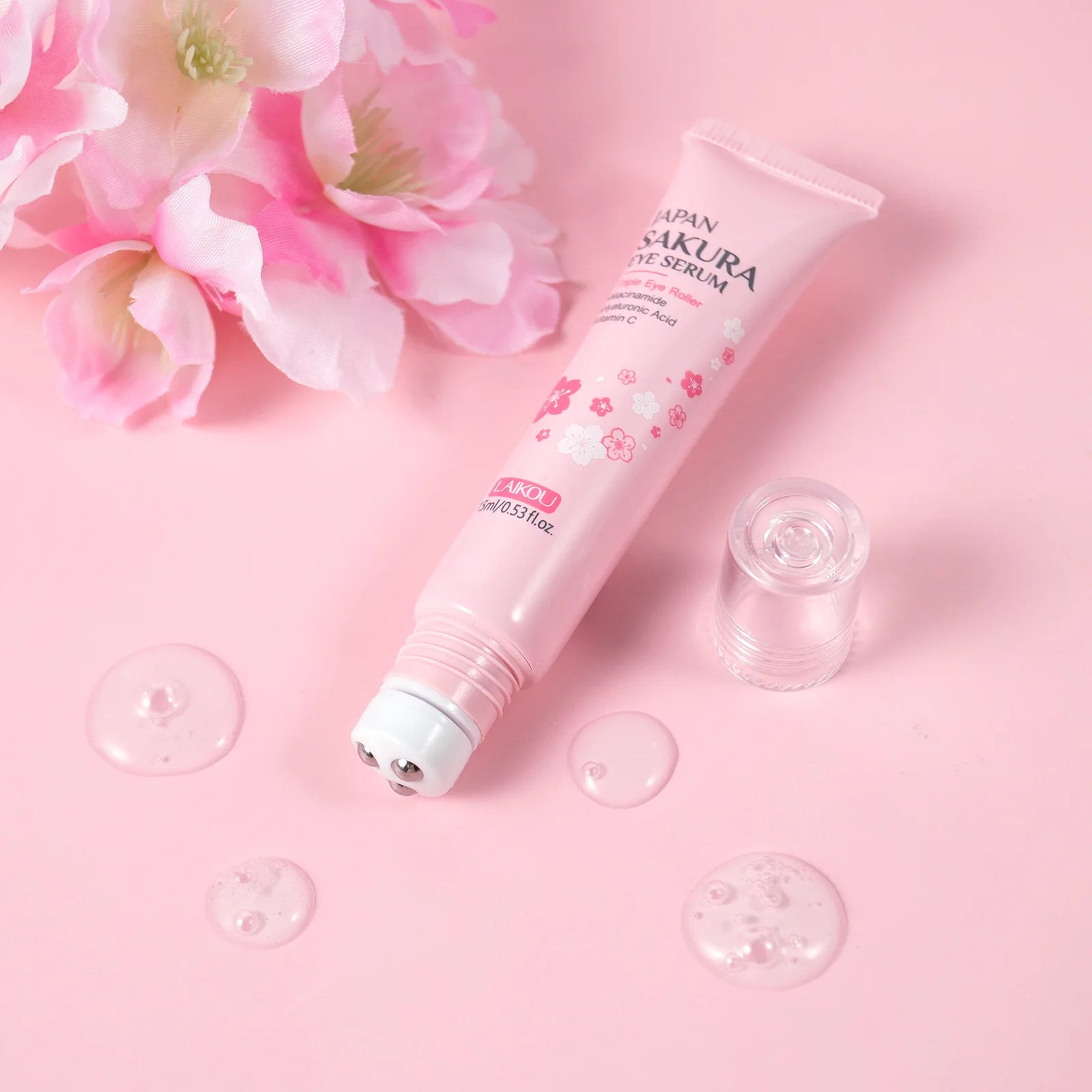 Contorno de Ojos LAIKOU Sakura con Rodillo — Antiojeras, Hidratante y Antiarrugas