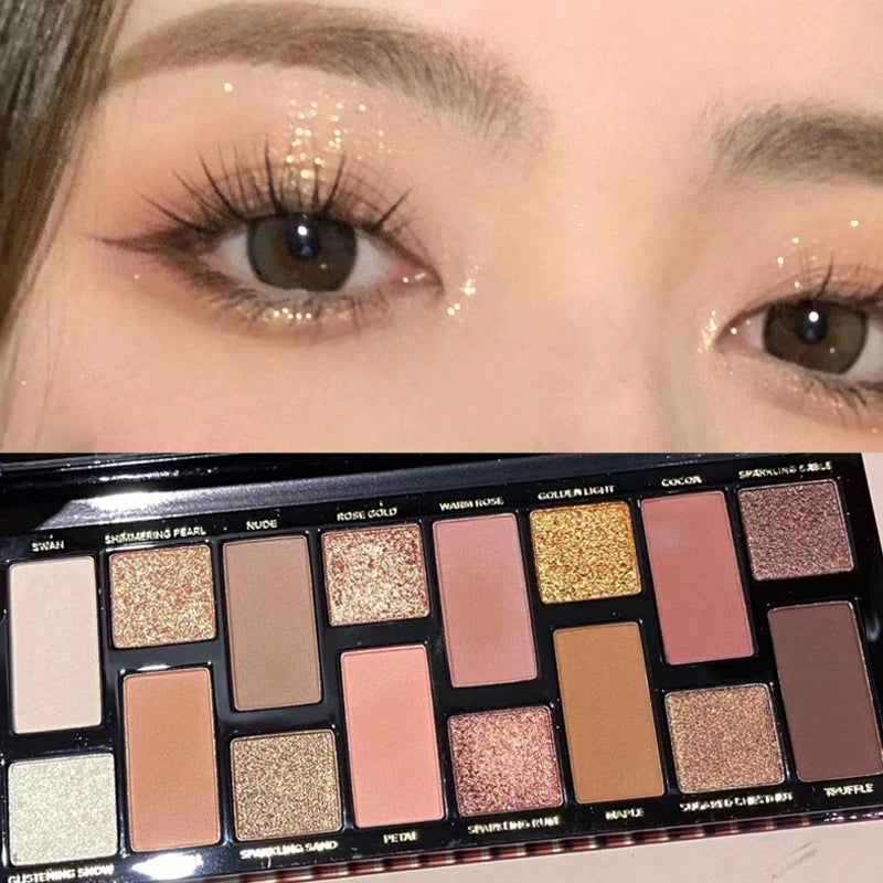 Paleta de Sombras 16 Colores Mate y Glitter — Resistente al Agua