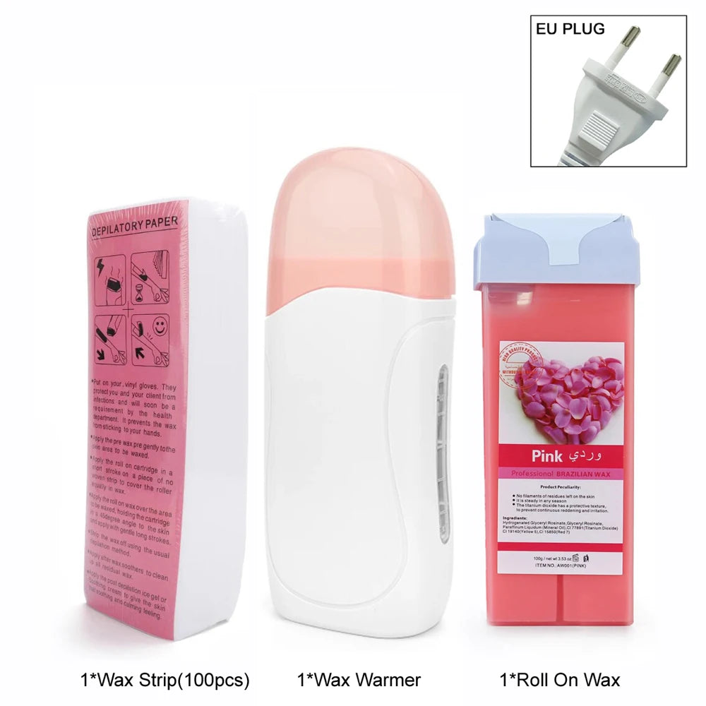 Kit de Depilación con Cera Profesional — Rodillo Calentador y Crema Depilatoria