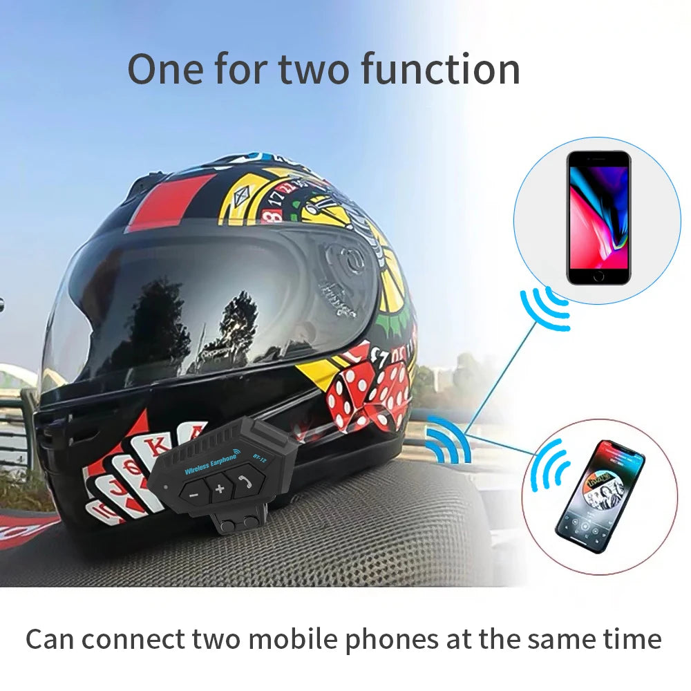 Auriculares Bluetooth para Casco de Moto BT12 con Micrófono Manos Libres