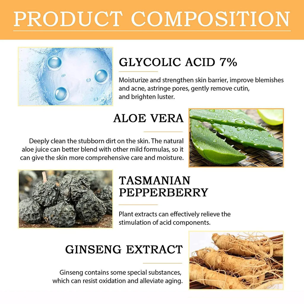 Tónico Exfoliante con Ácido Glicólico 7% — Antigranos, Hidratante y Rejuvenecedor