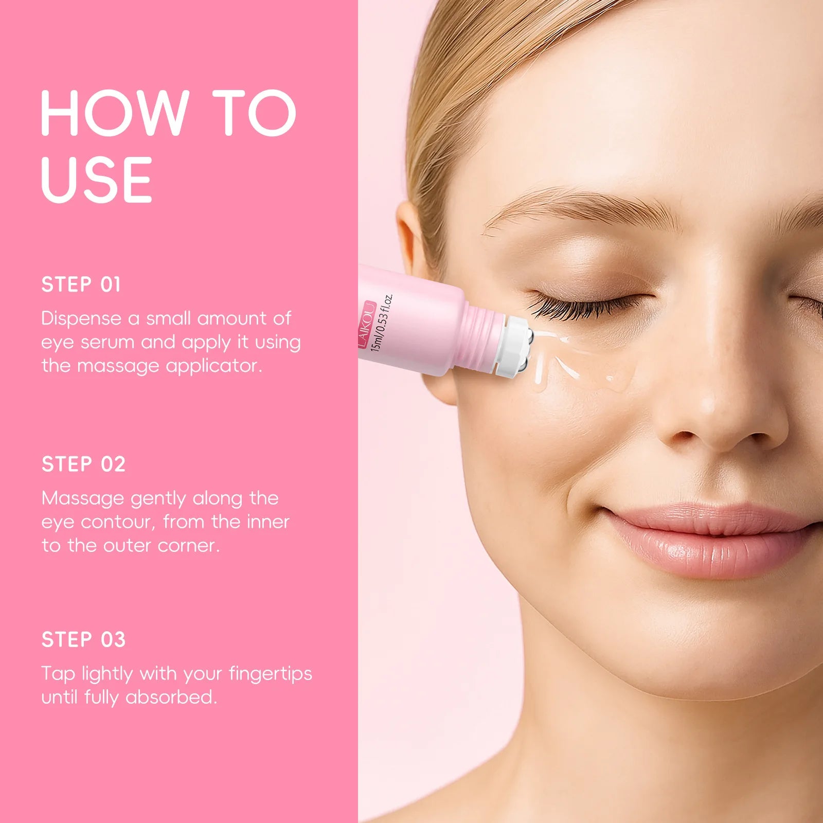 Contorno de Ojos LAIKOU Sakura con Rodillo — Antiojeras, Hidratante y Antiarrugas