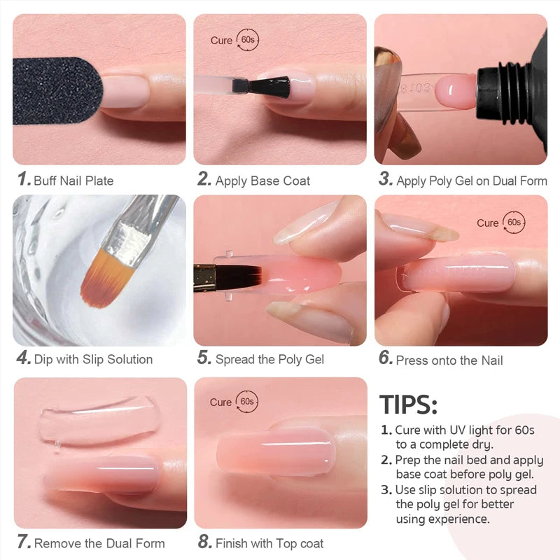 Kit de Gel de Extensión de Uñas 12 Colores — Con Lámpara, Base y Top Coat