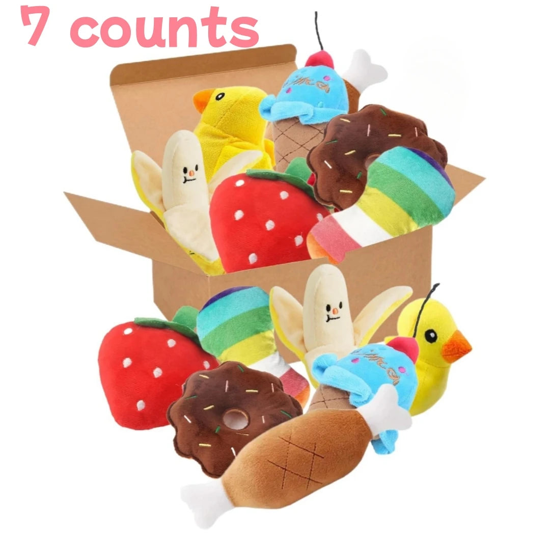 Set 7 Juguetes de Peluche para Cachorros — Frutas y Verduras con Sonido