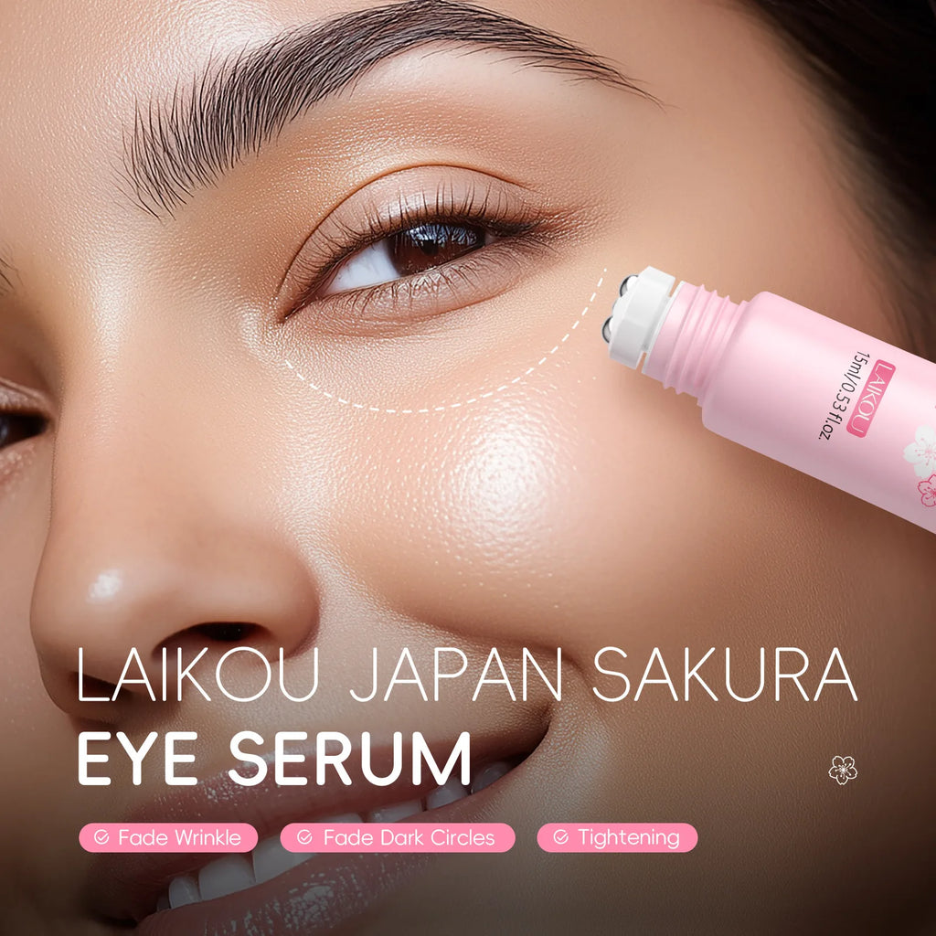 Contorno de Ojos LAIKOU Sakura con Rodillo — Antiojeras, Hidratante y Antiarrugas