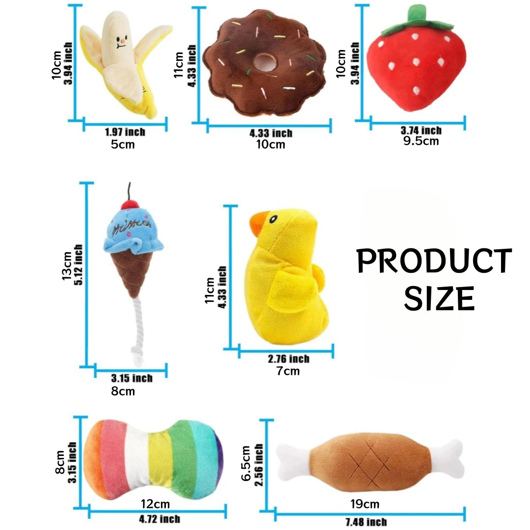 Set 7 Juguetes de Peluche para Cachorros — Frutas y Verduras con Sonido