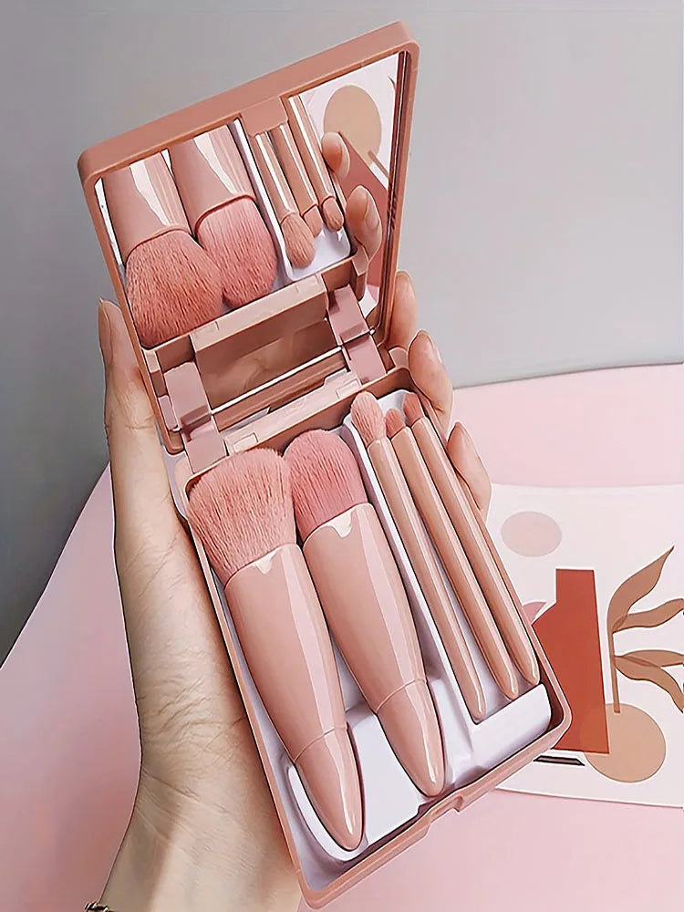 Set de 5 Brochas de Maquillaje de Viaje con Espejo Plegable