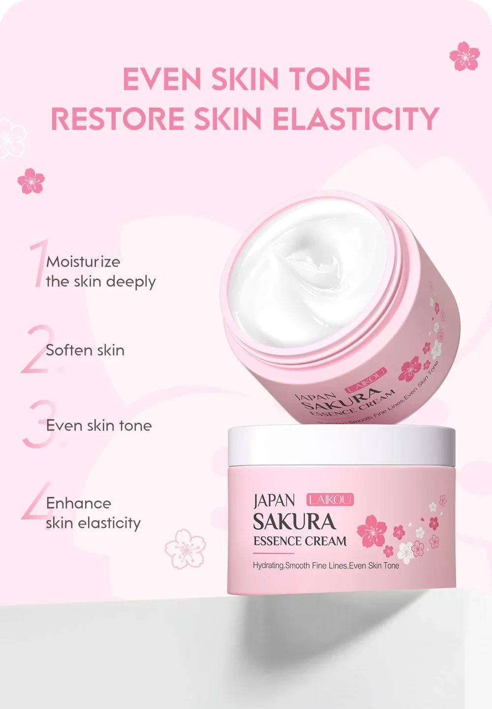 Crema Facial LAIKOU Sakura Cherry Blossom — Hidratación Profunda y Antiedad